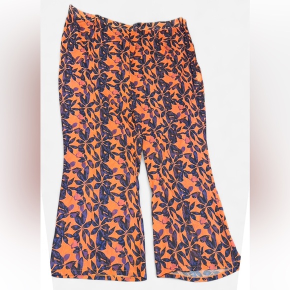 Floral Orange and Purple palazzo pants straight leg high waist wide leg  26 - Picture 2 of 7